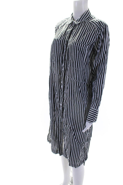 Free People Womens Cotton Striped Collared Button Up Shirt Dress Black Size XS