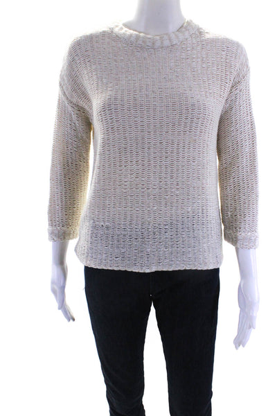 Eileen Fisher Womens Cotton + Linen Open Knit Pullover Sweater Cream Size XXS