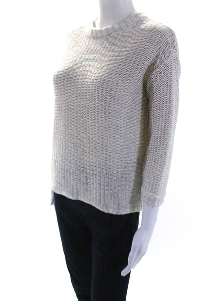 Eileen Fisher Womens Cotton + Linen Open Knit Pullover Sweater Cream Size XXS