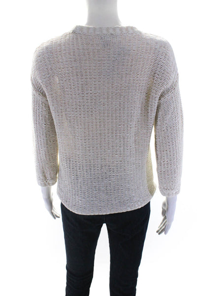 Eileen Fisher Womens Cotton + Linen Open Knit Pullover Sweater Cream Size XXS