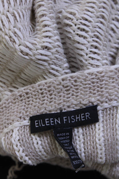 Eileen Fisher Womens Cotton + Linen Open Knit Pullover Sweater Cream Size XXS