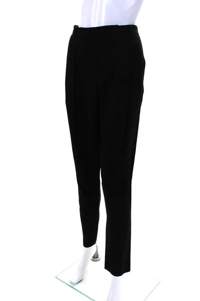 Helmut Lang Womens Solid Black High Rise Pleated Slim Straight Pants Size 10