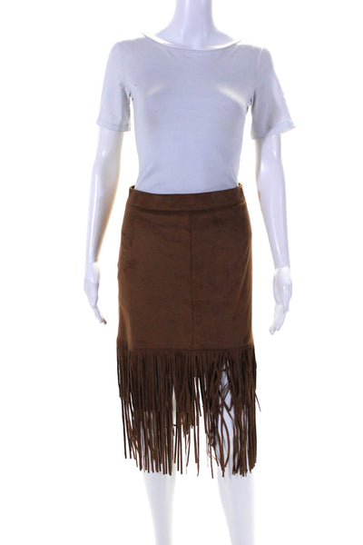 Michael Michael Kors Womens Brown Fringe Detail Lined Midi Skirt Size 8