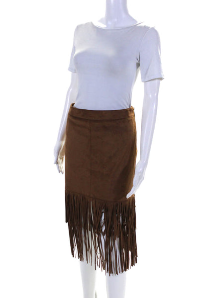 Michael Michael Kors Womens Brown Fringe Detail Lined Midi Skirt Size 8