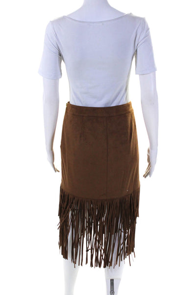 Michael Michael Kors Womens Brown Fringe Detail Lined Midi Skirt Size 8