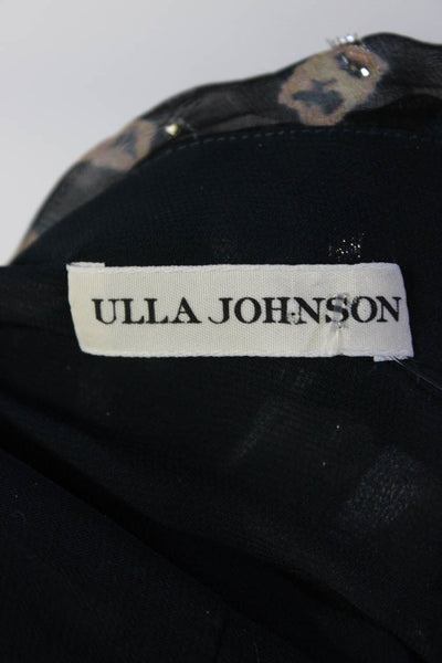 Ulla Johnson Womens Black Brown Silk Abstract Print Ruffle Hi-Low Skirt Size 6