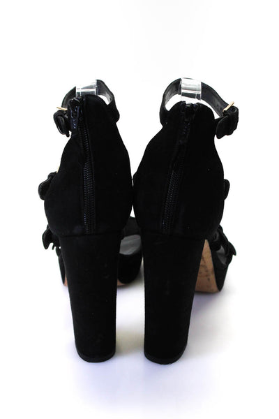 Stuart Weitzman Womens Black Suede Ankle Strap Platform Heels Shoes Size 9.5