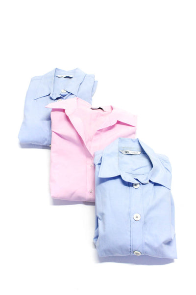 Zara Womens Cotton Long Sleeve Button Down Blouse Pink Size M L XL Lot 3