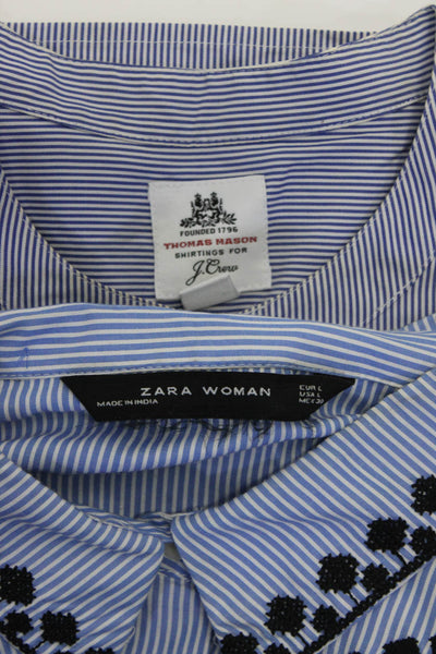 Zara J Crew Womens Long Sleeve Striped Embroidered Blouse Blue Size L 12 Lot 2