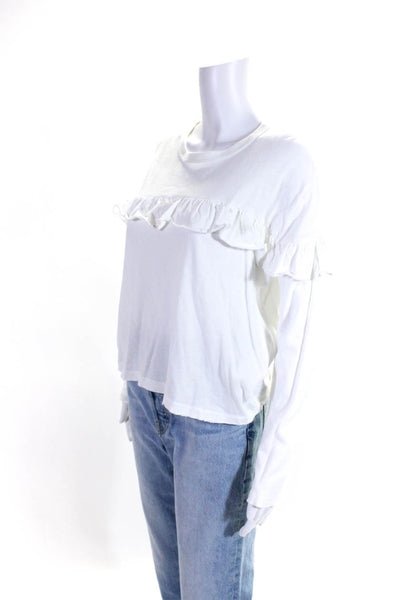 The Great Womens Cotton Jersey Knit Ruffled Long Sleeve Tee T-Shirt White Size 0