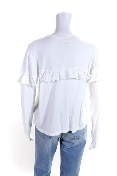 The Great Womens Cotton Jersey Knit Ruffled Long Sleeve Tee T-Shirt White Size 0