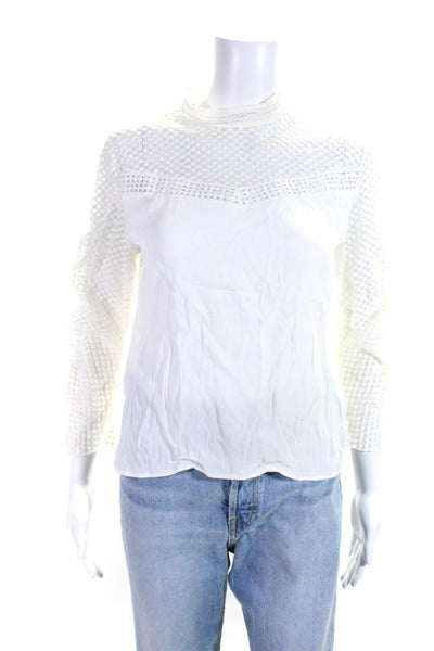 Suncoo Womens Silk Mesh Textured Long Sleeve High Neck Blouse White Size 1