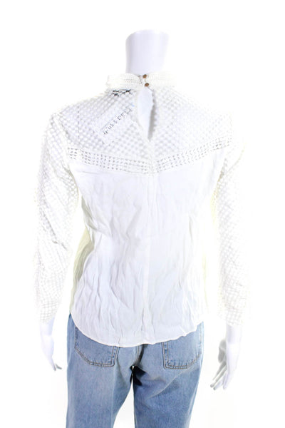 Suncoo Womens Silk Mesh Textured Long Sleeve High Neck Blouse White Size 1