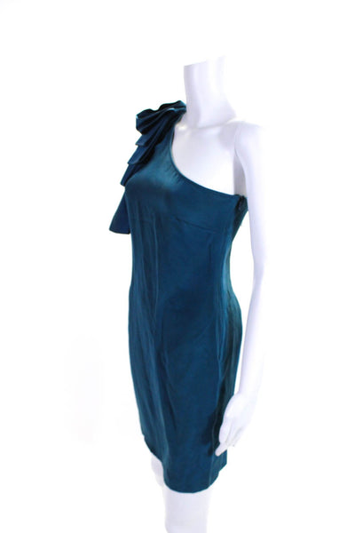 Jay Godfrey Womens Silk Woven One Shoulder Sleeveless Mini Dress Blue Size 2