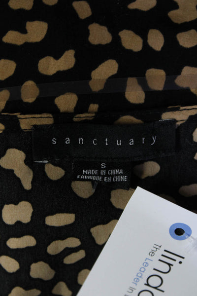 Sanctuary Womens Spotted Print V-Neck Button Down Blouse Top Black Beige Size S