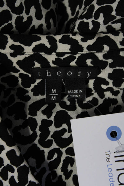 Theory Womens Silk Leopard Print Collared Button Down Shirt White Black Size M