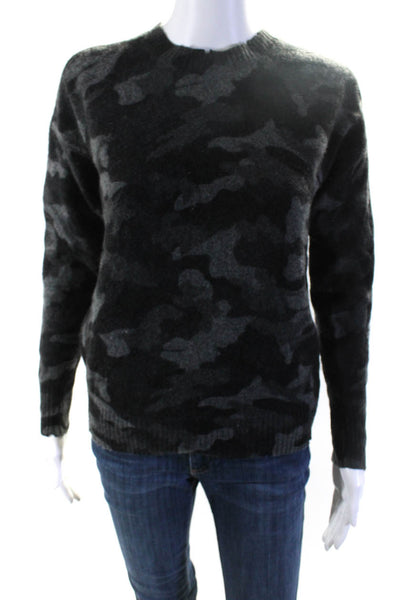 27 Miles Womens Cashmere Camouflage Print Distressed Sweater Gray Black Size XS