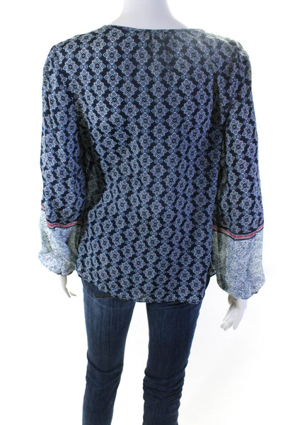 Greylin Anthropologie Womens Silk Kaleidoscope Print Long Sleeve Top Blue Size S