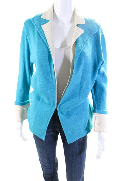 Nina Raynor Womens Long Sleeves Cardigan Sweater Blue White Size Small