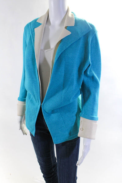 Nina Raynor Womens Long Sleeves Cardigan Sweater Blue White Size Small