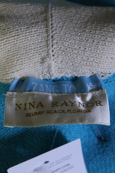 Nina Raynor Womens Long Sleeves Cardigan Sweater Blue White Size Small