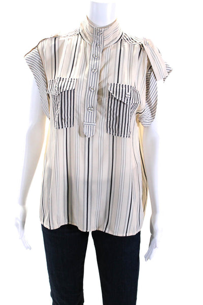 Zimmermann Womens Striped Cuffed Sleeveless Buttoned Blouse Cream Black Size 2