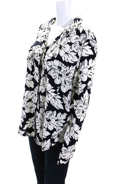 Mikoh Womens Floral Long Sleeved Collared Button Down Shirt White Black Size 1