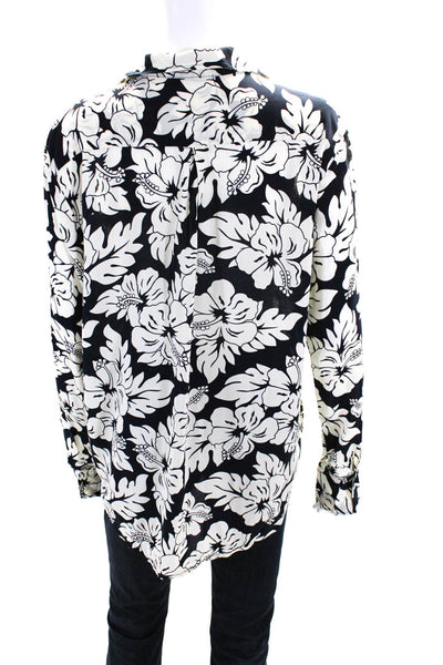 Mikoh Womens Floral Long Sleeved Collared Button Down Shirt White Black Size 1