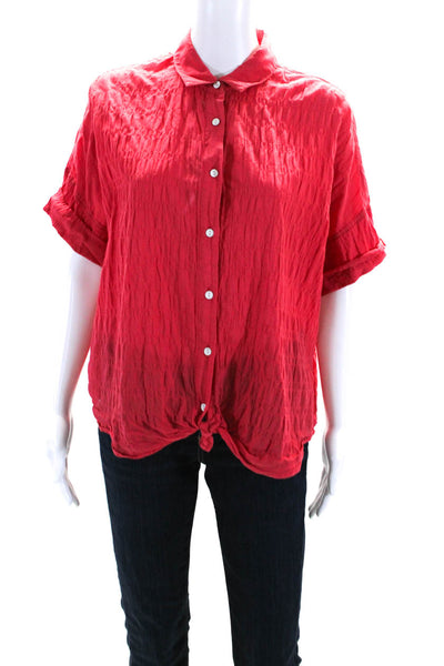 Rag & Bone Womens Collared Short Sleeved Button Down Shirt Blouse Red Size M