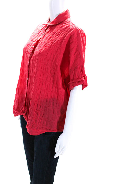 Rag & Bone Womens Collared Short Sleeved Button Down Shirt Blouse Red Size M