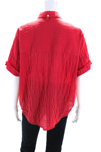 Rag & Bone Womens Collared Short Sleeved Button Down Shirt Blouse Red Size M