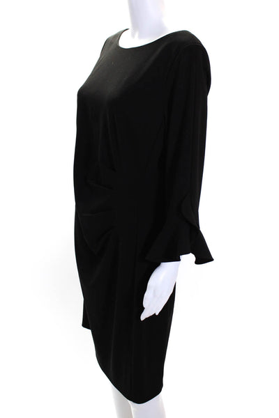Karl Lagerfeld Womens Boat Neck 3/4 Ruffled Sleeved Shift Dress Black Size L