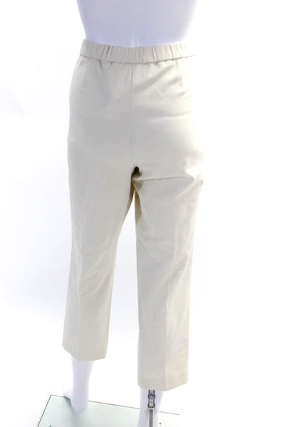 Theory Womens Elastic Waist Mid Rise Slim Straight Slim Fit Pants Cream Size 10