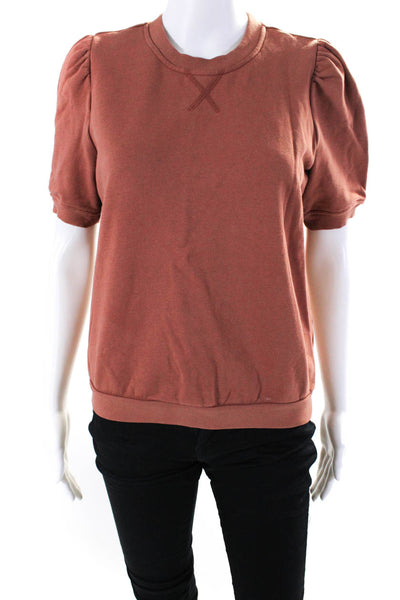 Cami Women's Crewneck Short Sleeves Cotton Pullover Sweatshirt Brown Size S
