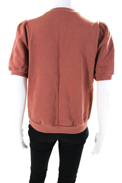 Cami Women's Crewneck Short Sleeves Cotton Pullover Sweatshirt Brown Size S