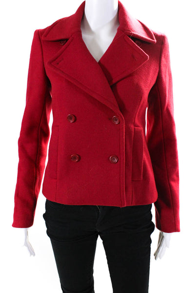 Theory Women's Collar Long Sleeves Double Breast Wool Coat Red Size 0