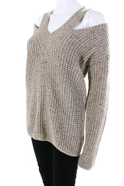 Rebecca Minkoff Women's V-Neck Waffle Knit Pullover Sweater Beige Size S