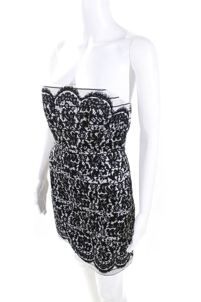Tibi Womens Lace Printed Satin Strapless Sheath Dress Black White Size 4