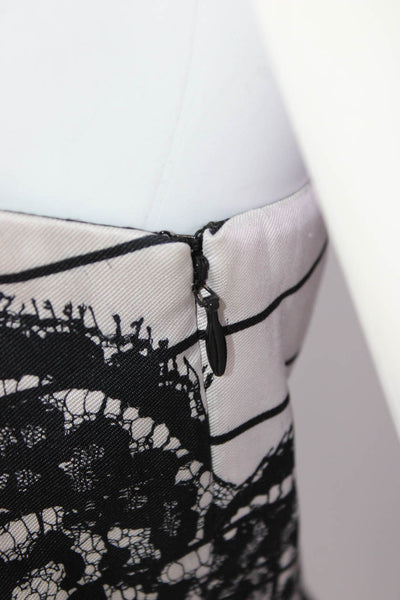 Tibi Womens Lace Printed Satin Strapless Sheath Dress Black White Size 4