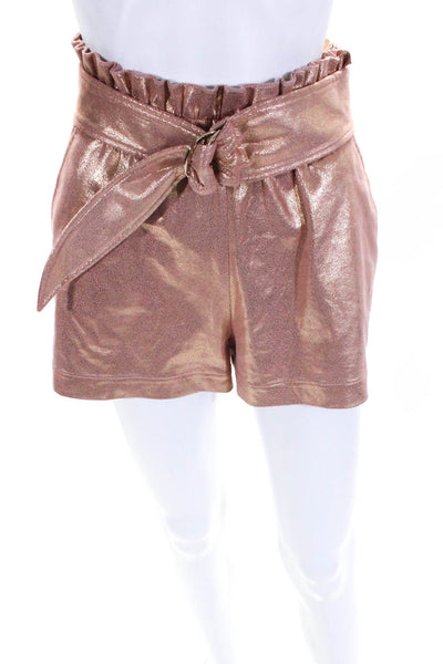 Patrizia Pepe Womens Metallic High-Rise Paperbag Waist Shorts Pink Size 40