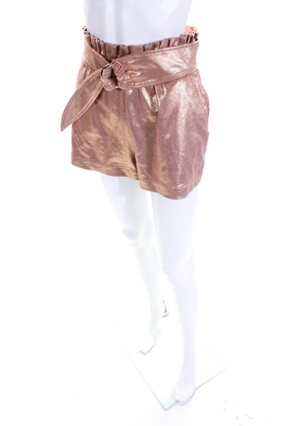 Patrizia Pepe Womens Metallic High-Rise Paperbag Waist Shorts Pink Size 40