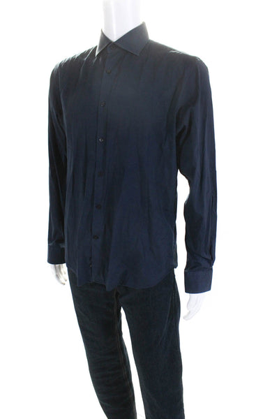 Black Saks Fifth Avenue Mens Cotton Trim Fit Button Down Shirt Navy Blue Size 16