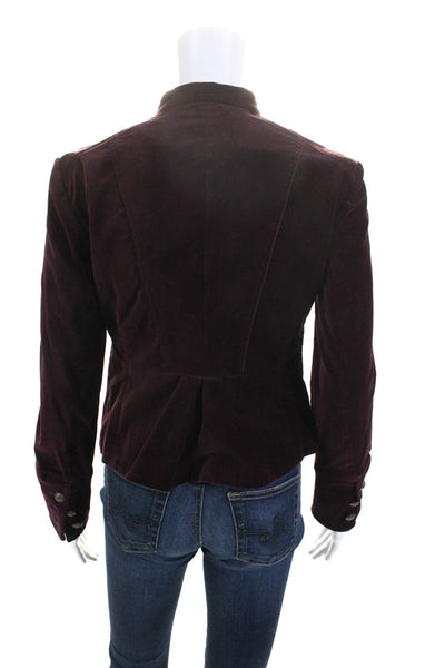 Michael Michael Kors Womens Corduroy Button Up Mock Neck Jacket Burgundy Size 2