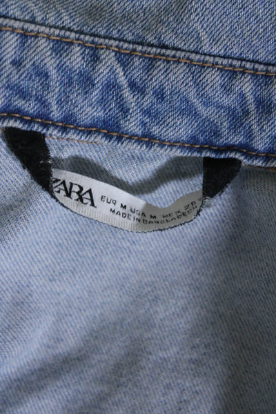 Zara Womens Denim Button Down Long Sleeves Romper Blue Size Medium