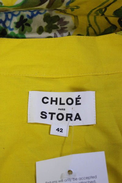 Chloe Stora Womens Y Neck Floral Half Sleeve Shirt Dress Blue Yellow Size IT 42