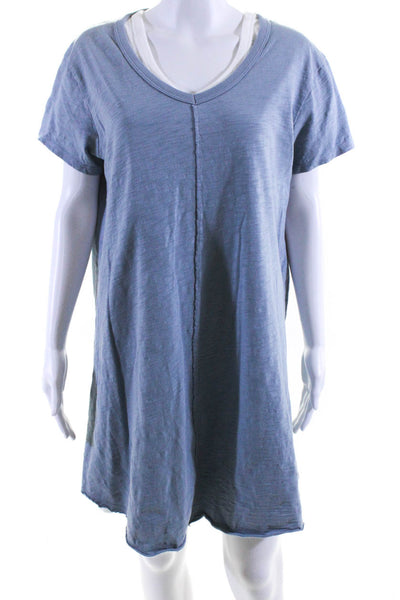 Leallo Womens Short Sleeve Layered V Neck Tee Shirt Dress Blue White Size Large