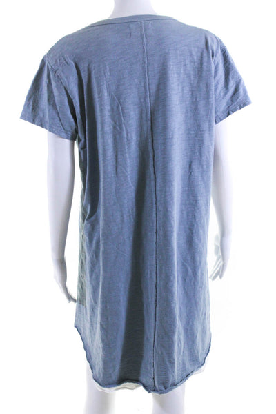 Leallo Womens Short Sleeve Layered V Neck Tee Shirt Dress Blue White Size Large