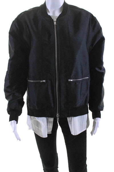 10 Crosby Derek Lam Womens Layered Shirt Hem Satin Bomber Jacket Black Size 10
