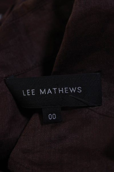 Lee Mathews Womens Long Sleeve Pintuck Collared Top Blouse Brown Ramie Size 00