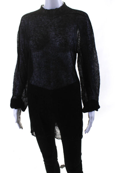 Rick Owens Womens Glitter FW 17 Loose Knit Mock Neck Tunic Sweater Black Medium